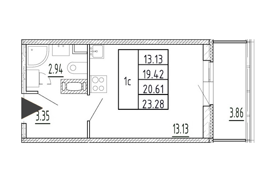 Квартира студия 19.42 м², 2/13 эт., ЖК «Полис Приморский 2»